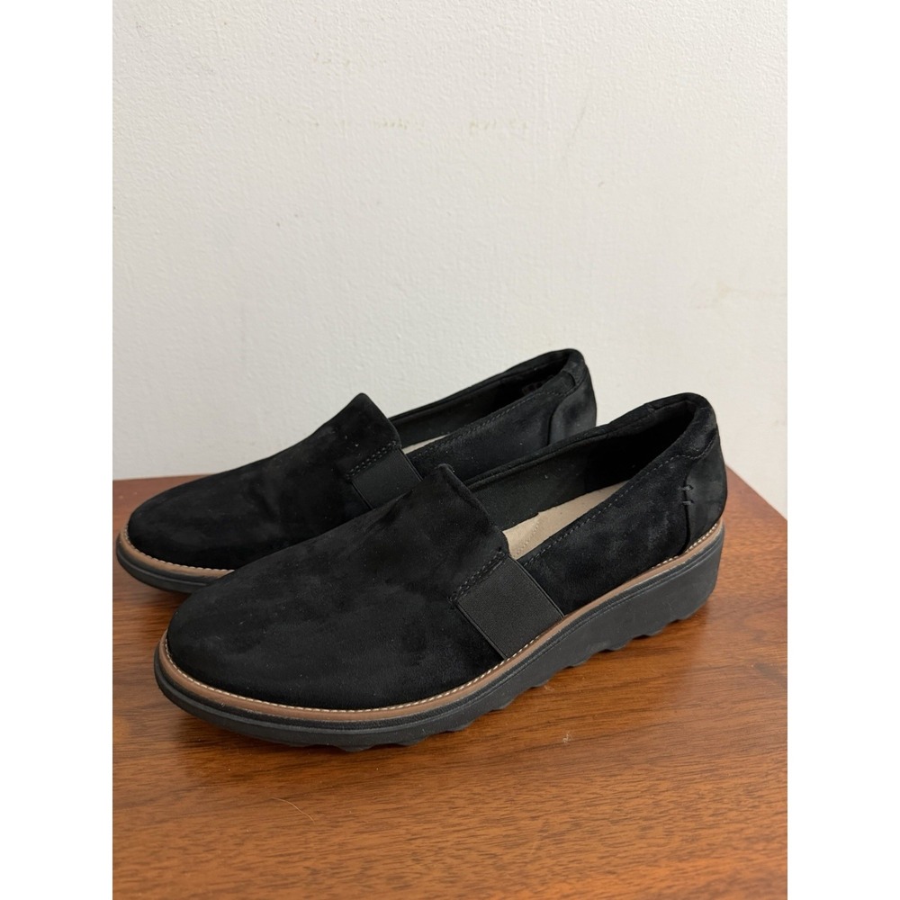 Clarks Collection Women's‎ Sharon Dolly Wedge Loafers Black Suede Size 9M $110